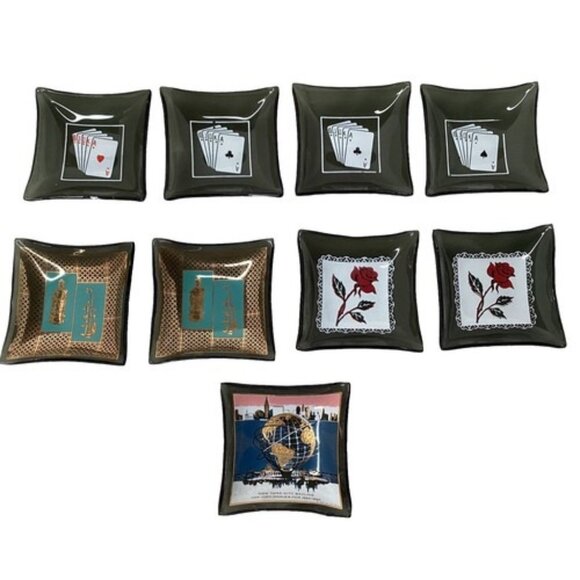 Other - Set of 9 Vintage Glass Cocktail Ashtrays Trinket Dishes Salt Cellar Barware